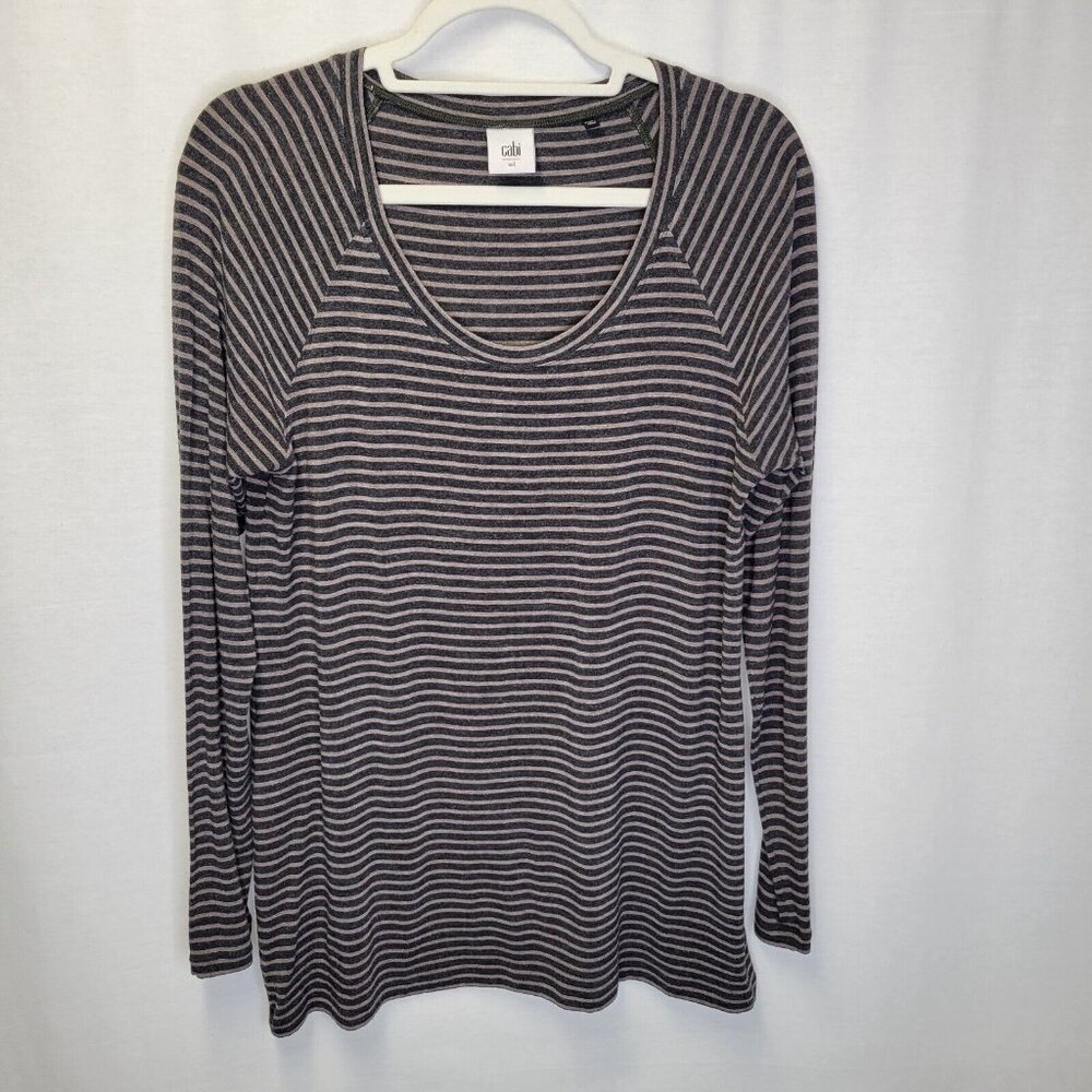 Cabi Women's Medium Shirt Top Gray Striped Long Sleeve Blair #3053
